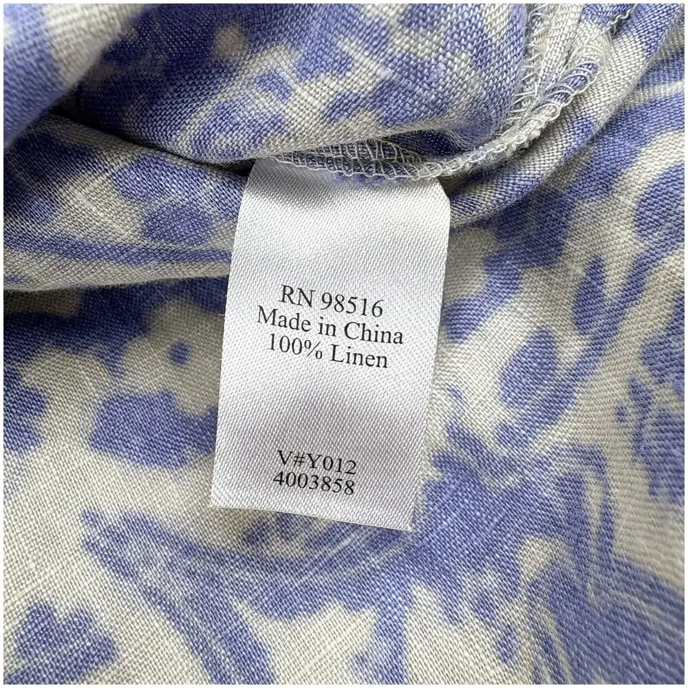 Coldwater Creek Linen Paisley Tunic Women 1X Blue White Pintuck Coastal